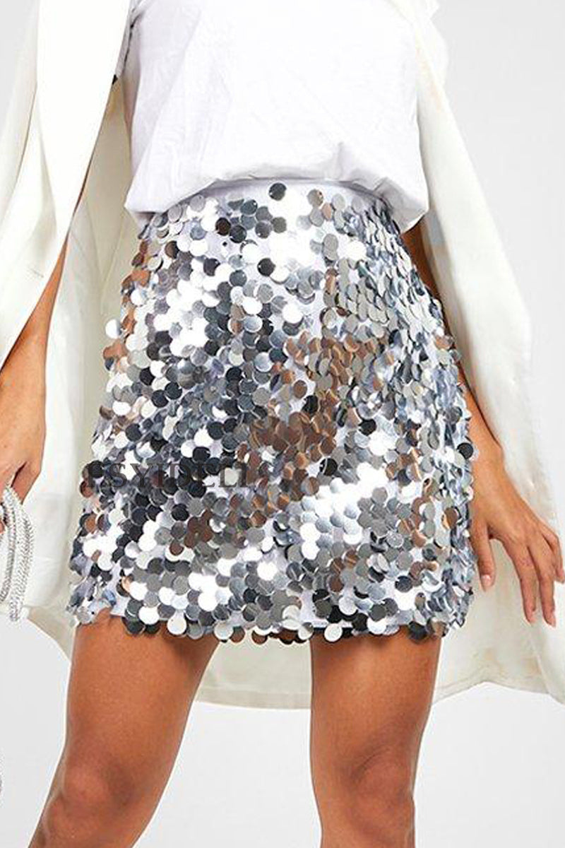 Falda corta para mujer con lentejuelas brillantes y diseño ajustado