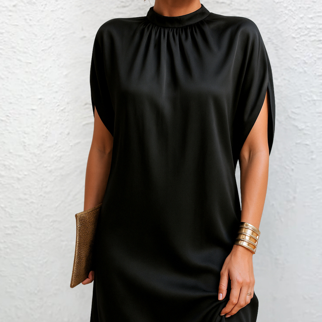 Vestido elegante de corte favorecedor con drapeado suave para mujer, cómodo y sofisticado para fiesta o noche