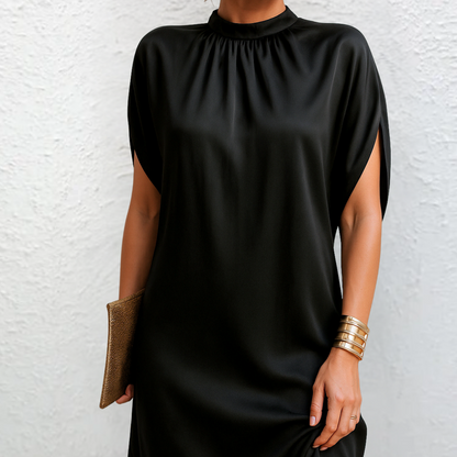 Vestido elegante de corte favorecedor con drapeado suave para mujer, cómodo y sofisticado para fiesta o noche