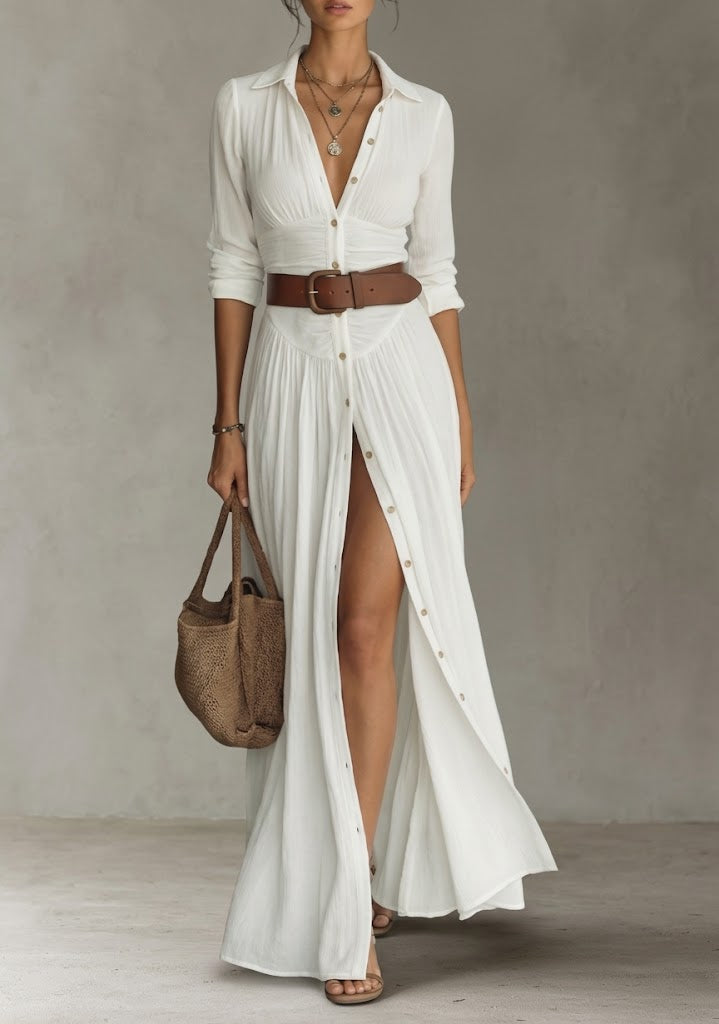 Vestido Maxi con Cuello de Solapa | Estilo Clásico