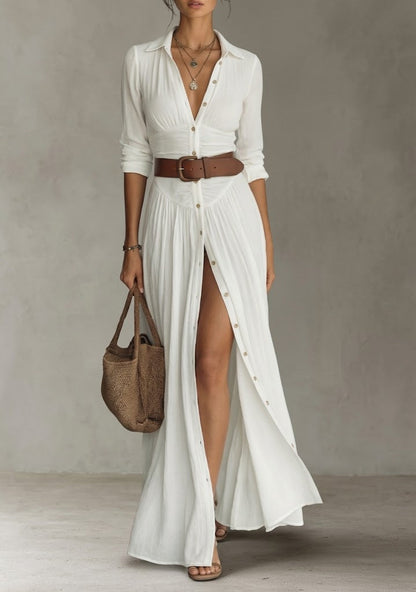Vestido Maxi con Cuello de Solapa | Estilo Clásico