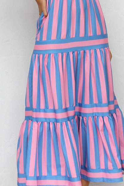 Vestido de verano ligero con tirantes finos y estampado a rayas para mujer, fresco y elegante