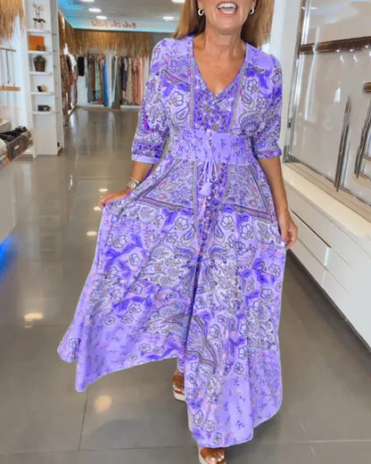 Vestido de fiesta con escote en V y mangas 3/4