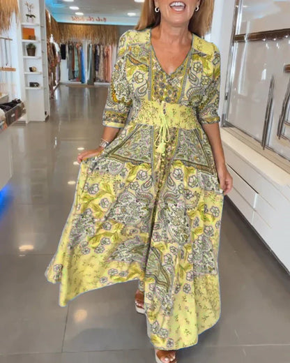 Vestido de fiesta con escote en V y mangas 3/4