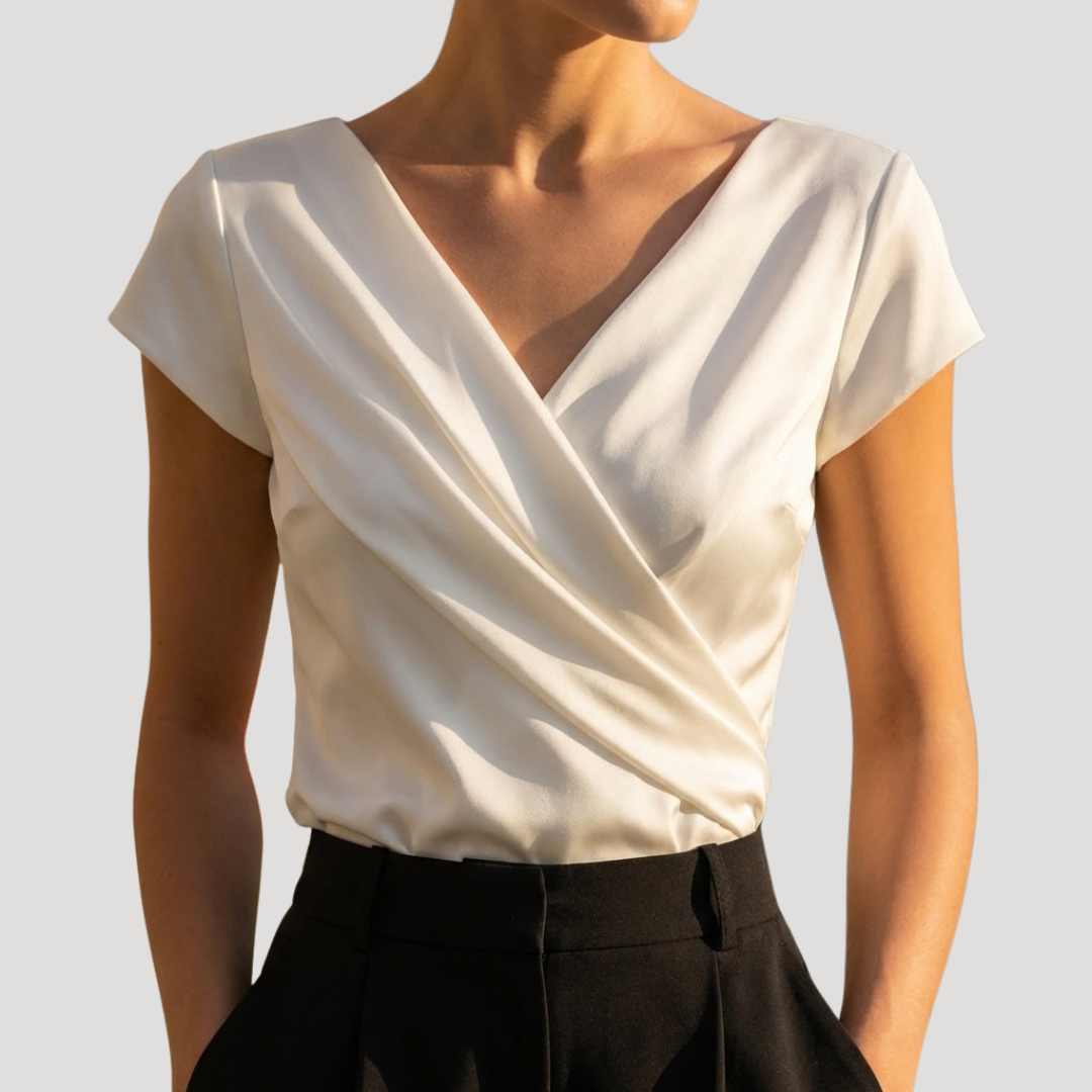 Blusa cruzada de manga corta con cuello V para mujer
