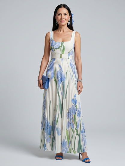 Vestido Midi Sin Mangas Cuello Cuadrado Estampado | Estilo Verano