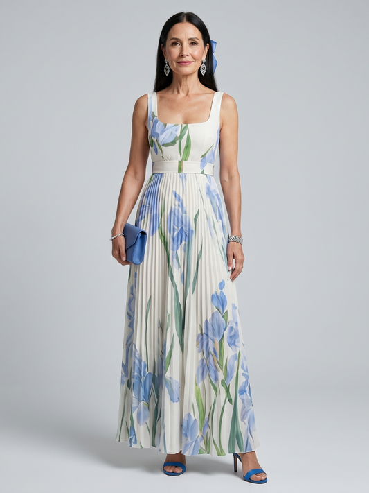 Vestido Midi Sin Mangas Cuello Cuadrado Estampado | Estilo Verano