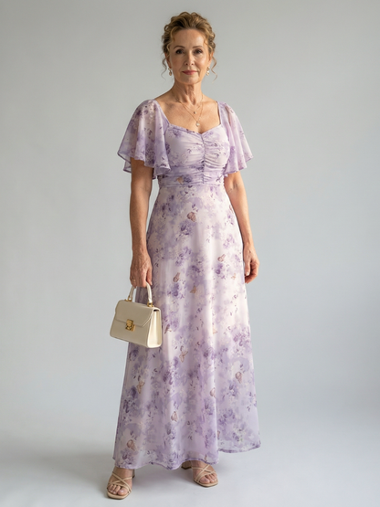 Vestido Midi con Estampado Floral y Pliegues | Manga Larga Elegante