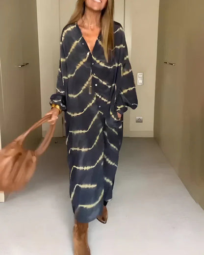 Vestido largo bohemio de rayas con manga larga para mujer, ligero y elegante para verano
