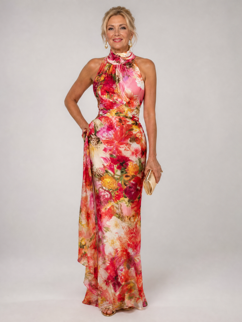 Vestido Maxi Cuello Halter Estampado Floral | Estilo Bohemio