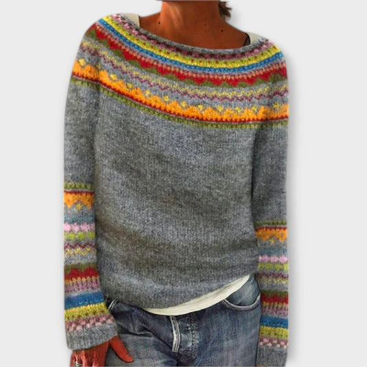 Mara | Jersey de Punto Vintage con Cuello Redondo para Mujer de Otoño