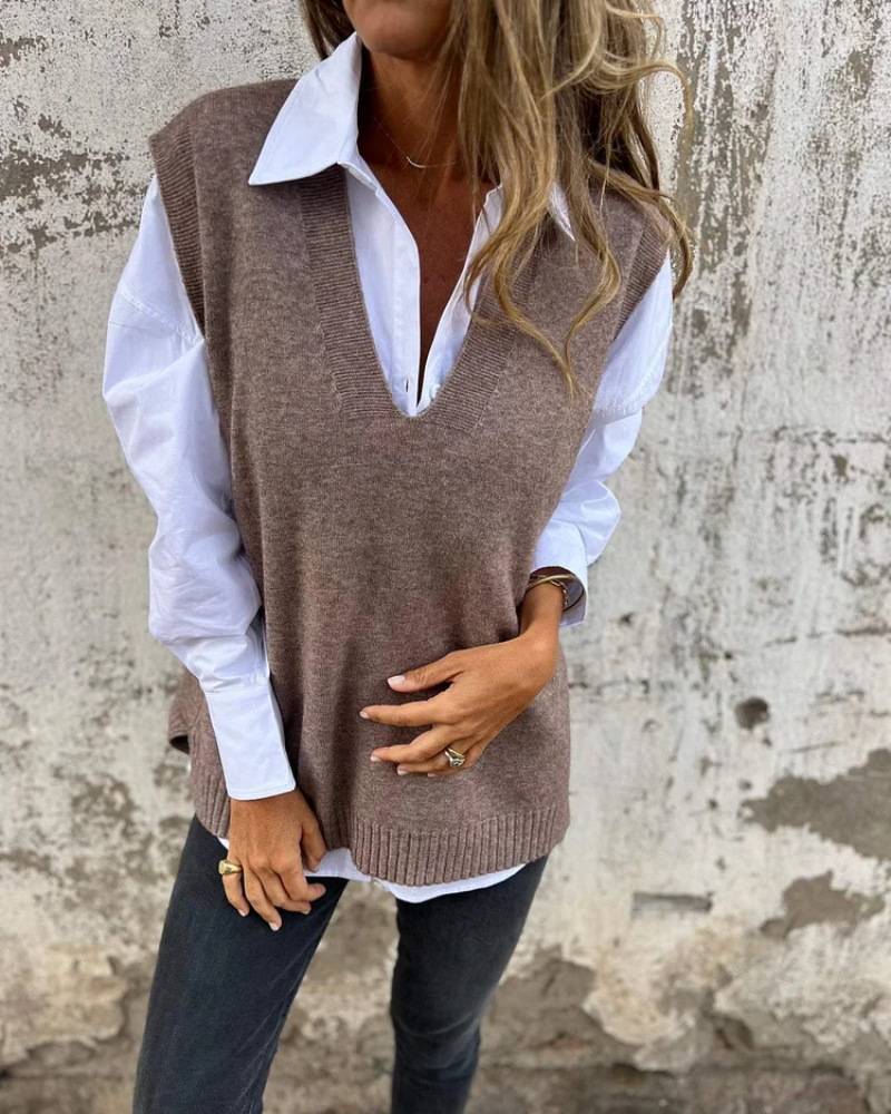 Yvonna | Top de Escote V Lusso con Capas de Punto Suave para Mujer