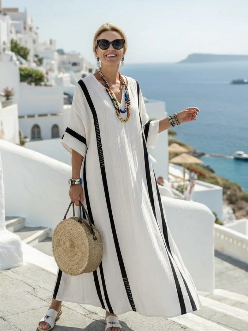 Vestido maxi de rayas en Blanco - fresco y elegante