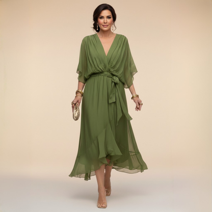 Vestido de gasa con escote en V para mujer, elegante y ligero