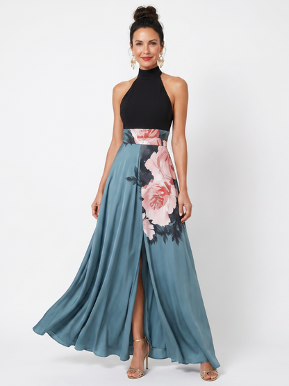 Vestido Maxi Corpiño Halter Falda Floral | Estilo Elegante