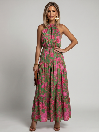 Vestido Midi con Drapeado y Cuello Halter | Diseño Elegante y Femenino