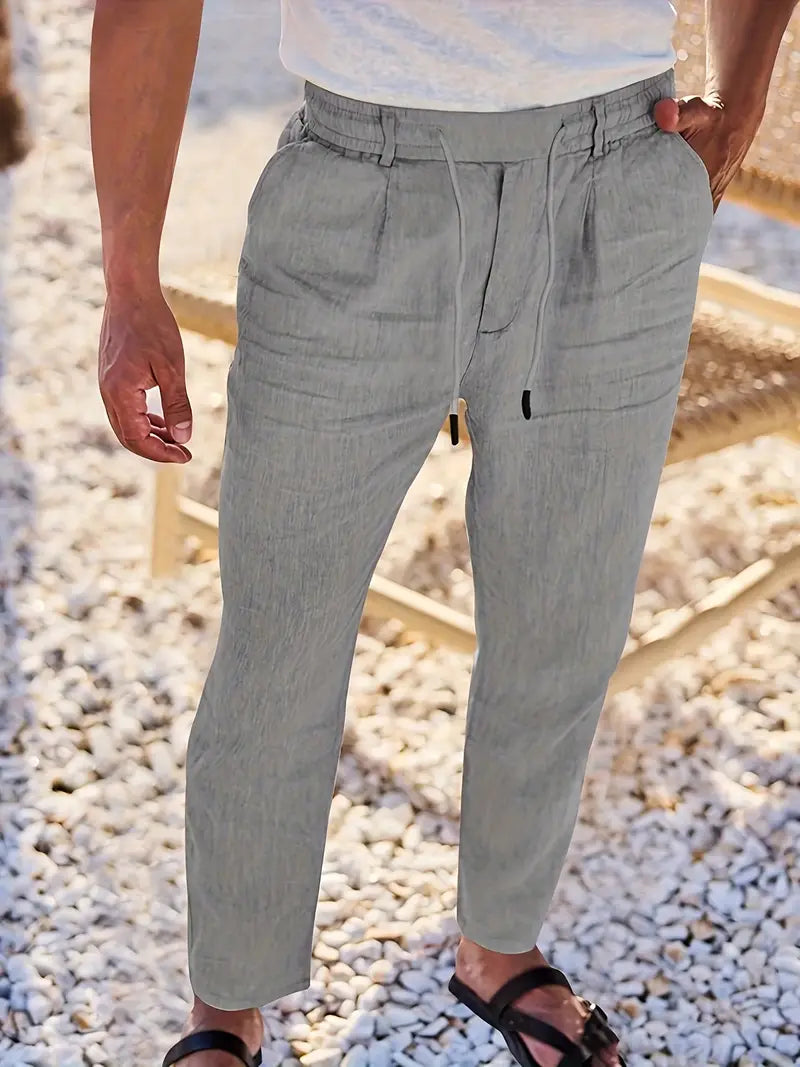 Pantalones anchos de lino con cordón para hombre - fresco y elegante