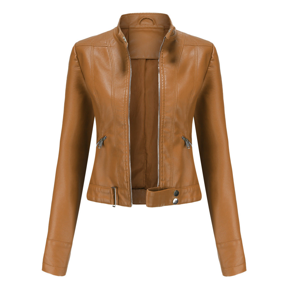 Chaqueta clásica de cuero para mujer