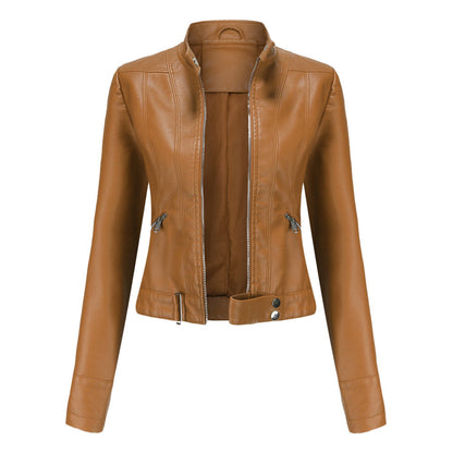 Chaqueta clásica de cuero para mujer