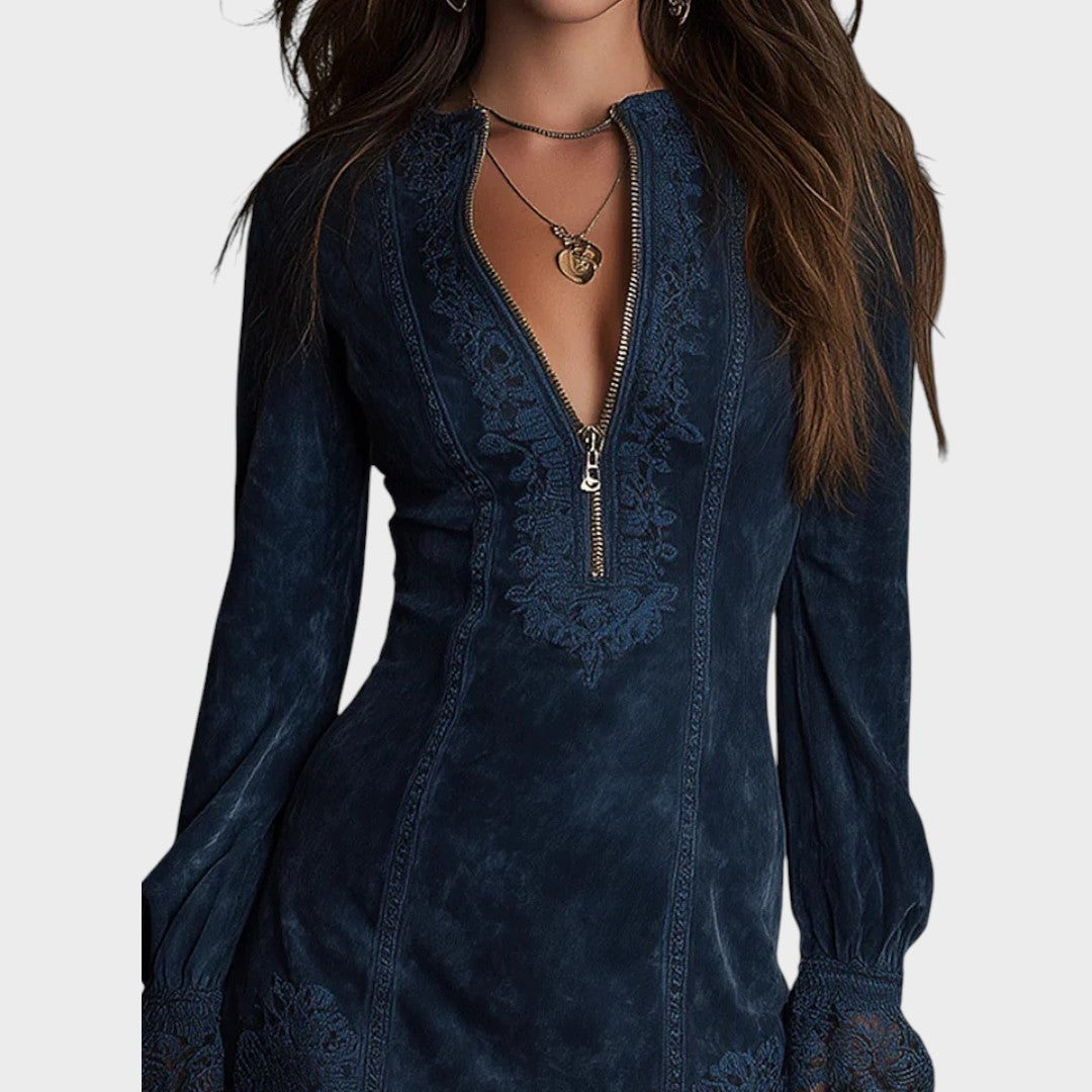 Débora | Mini Vestido de Ante con Encaje para Mujer