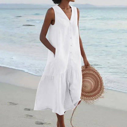 Vestido camisero sin mangas con escote en V