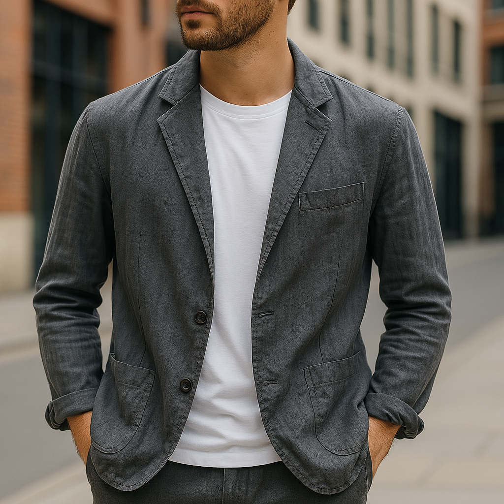 Blazer para hombre con corte entallado y bolsillos delanteros, elegante y transpirable