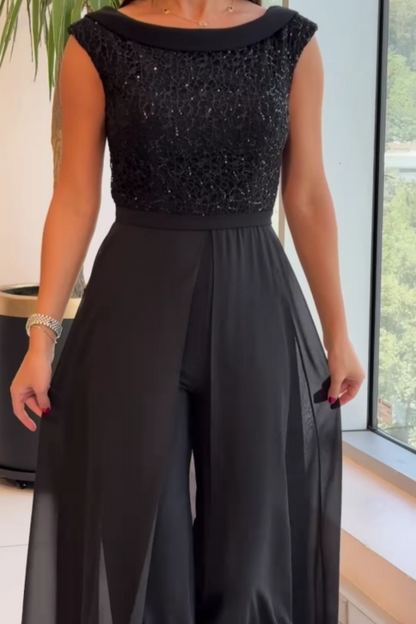 Mono largo de tul para mujer con cuello redondo y panel superior texturizado, elegante, fluido y sofisticado