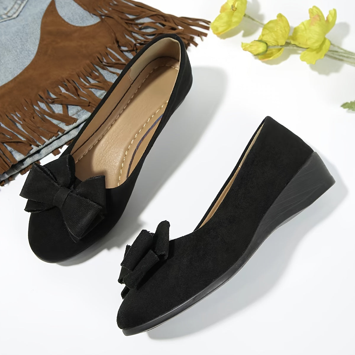 Zapatos planos ortopédicos con lazo decorativo y plantilla ergonómica para mujer, cómodos y elegantes para uso diario u oficina