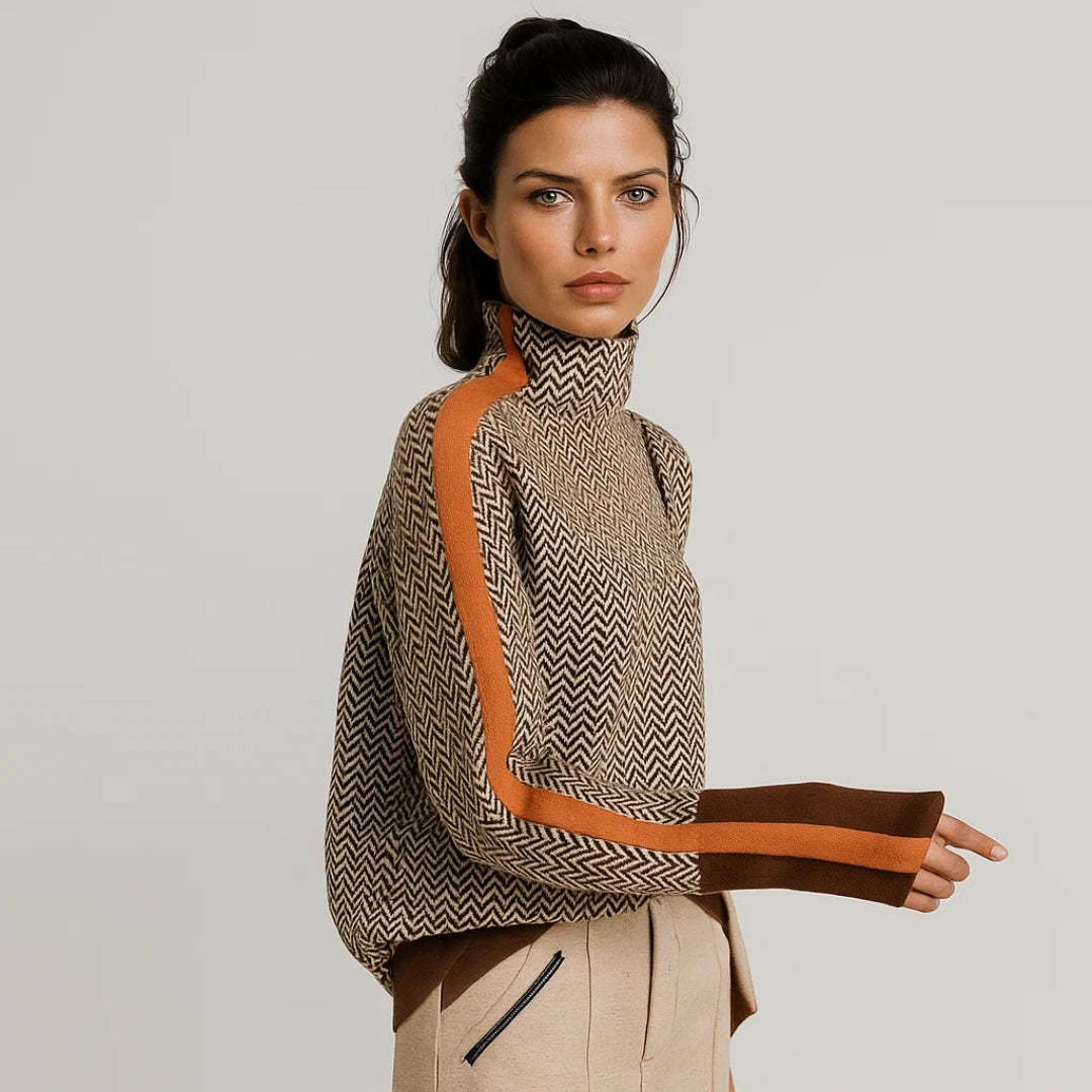 Martina | Jersey de Punto con Cuello Standing y Estampado de Rayas Contraste para Mujer