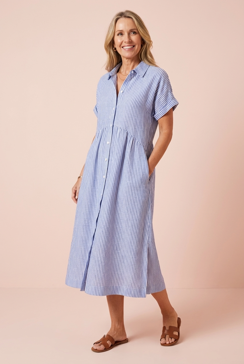 Vestido largo con botones y manga corta para mujer, ligero y elegante para verano