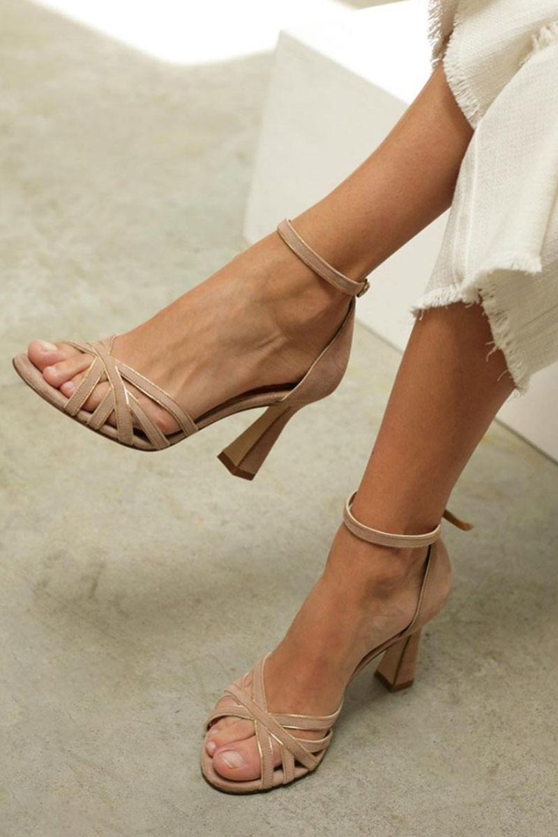 Zapatos De Tacon Peep Toe Con Patchwork Para Mujer