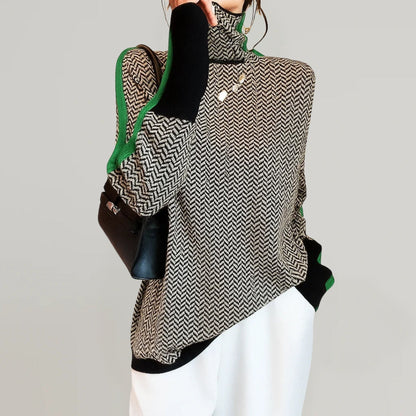 Martina | Jersey de Punto con Cuello Standing y Estampado de Rayas Contraste para Mujer