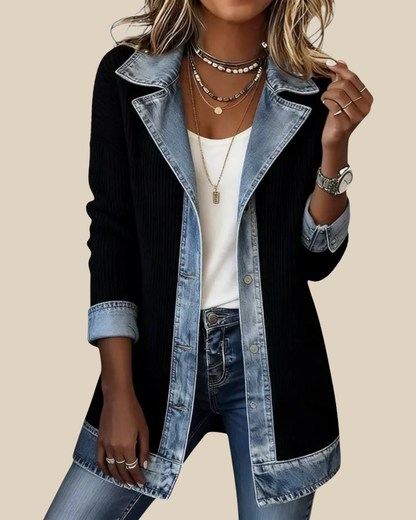 Bobbi | Chaqueta Denim Patchwork con Detalles de Punto para Mujer