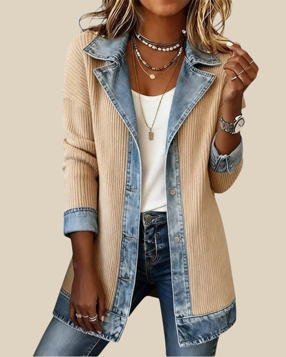 Bobbi | Chaqueta Denim Patchwork con Detalles de Punto para Mujer