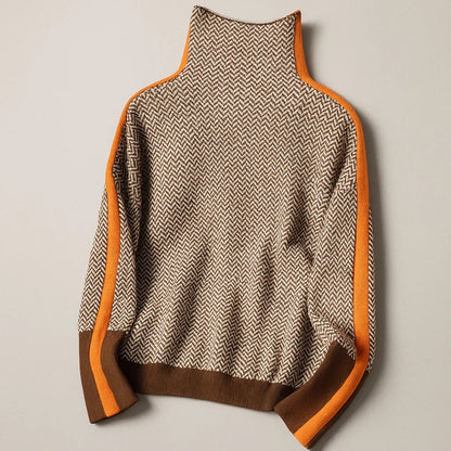Martina | Jersey de Punto con Cuello Standing y Estampado de Rayas Contraste para Mujer