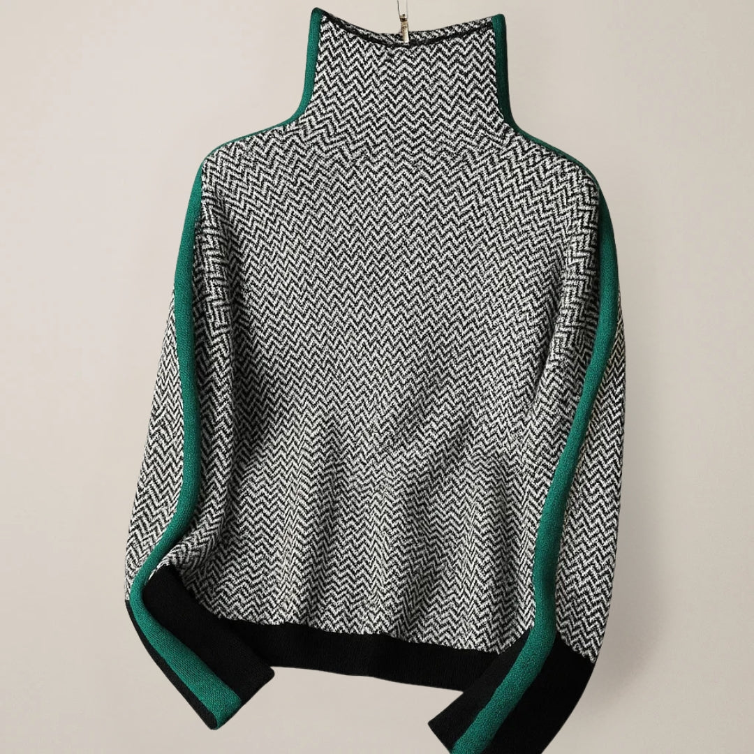 Martina | Jersey de Punto con Cuello Standing y Estampado de Rayas Contraste para Mujer