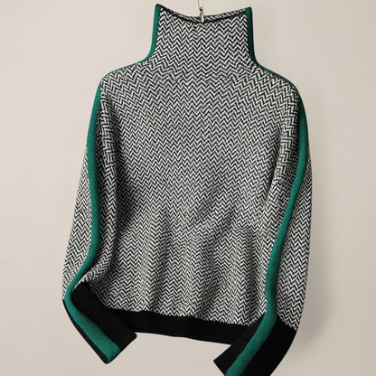 Martina | Jersey de Punto con Cuello Standing y Estampado de Rayas Contraste para Mujer