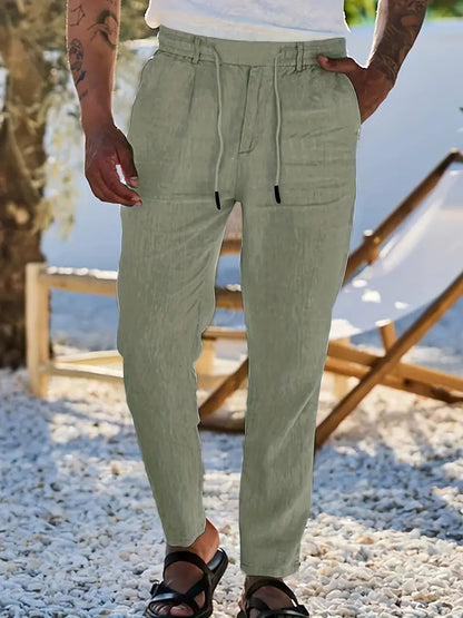 Pantalones anchos de lino con cordón para hombre - fresco y elegante