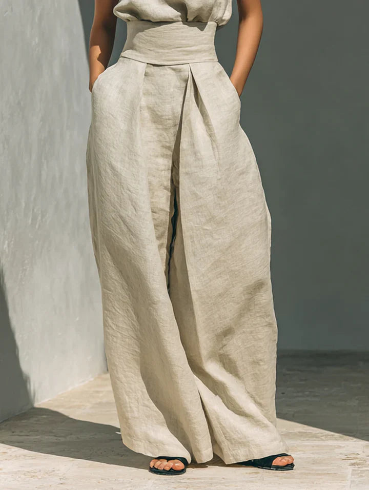 Conjunto de Blusa Sin Mangas y Pantalón Pernera Ancha | Algodón y Lino