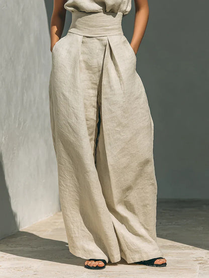 Conjunto de Blusa Sin Mangas y Pantalón Pernera Ancha | Algodón y Lino