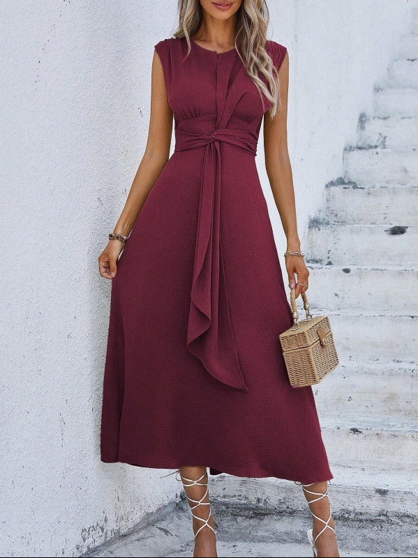 Vestido elegante sin mangas con cintura ajustable para mujer, ligero y cómodo