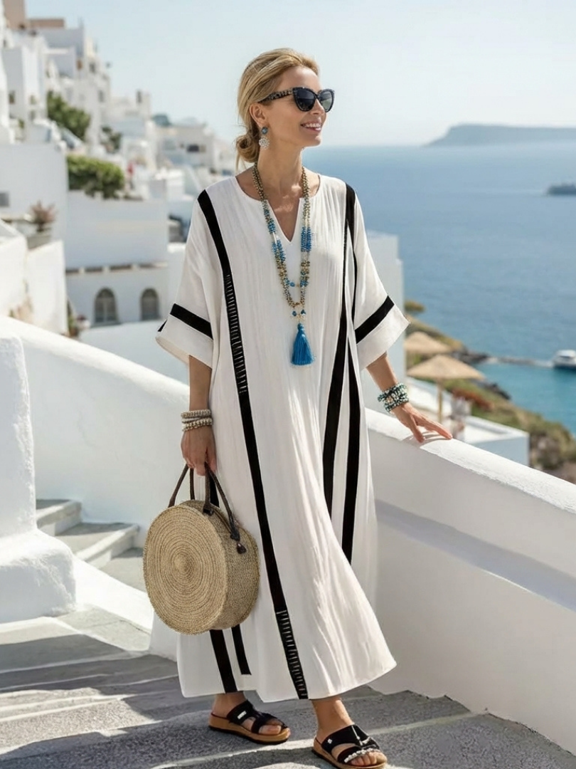 Vestido maxi de rayas en Blanco - fresco y elegante
