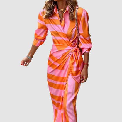 Vestido midi con estampado de rayas y diseño fluido para mujer, chic y versátil para primavera o verano