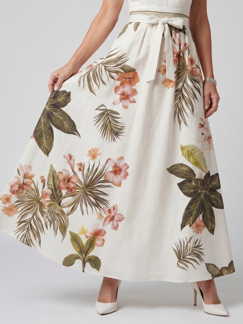 Vestido Maxi Drapeado Halter Panel Botánico | Estilo Elegante