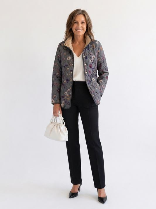 Chaqueta Acolchada Vintage Floral Para Mujer - Estilo Retro