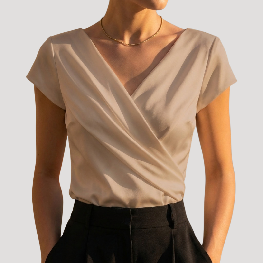 Blusa cruzada de manga corta con cuello V para mujer