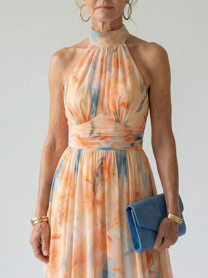 Vestido Midi Suave con Cuello Halter y Efecto Recogido | Diseño Elegante