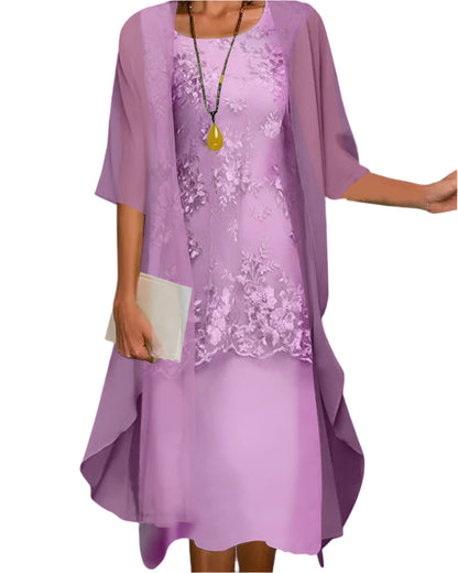 Vestido Fluido Translúcido Manga Midi | Estilo Elegante para Mujer