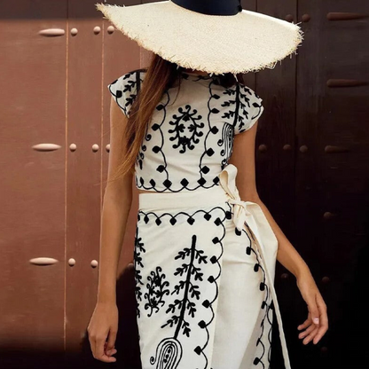 Conjunto de verano de dos piezas con top sin mangas y falda larga estampada para mujer, ligero y elegante