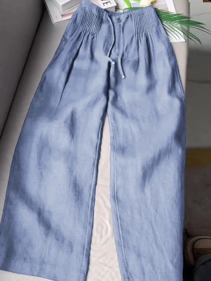 Pantalones Wide Leg de Algodón y Lino